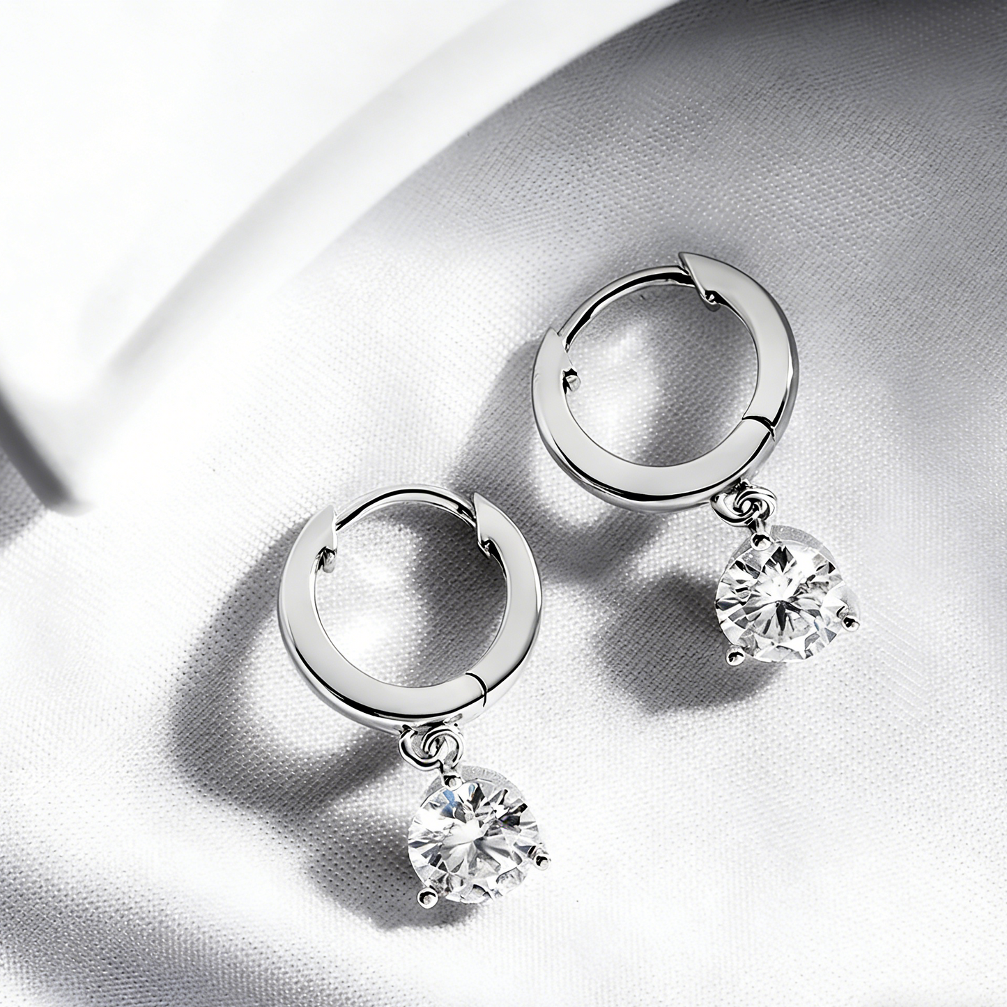 ElaraBond Trilliant Moissanite Dangle Hoop Earrings