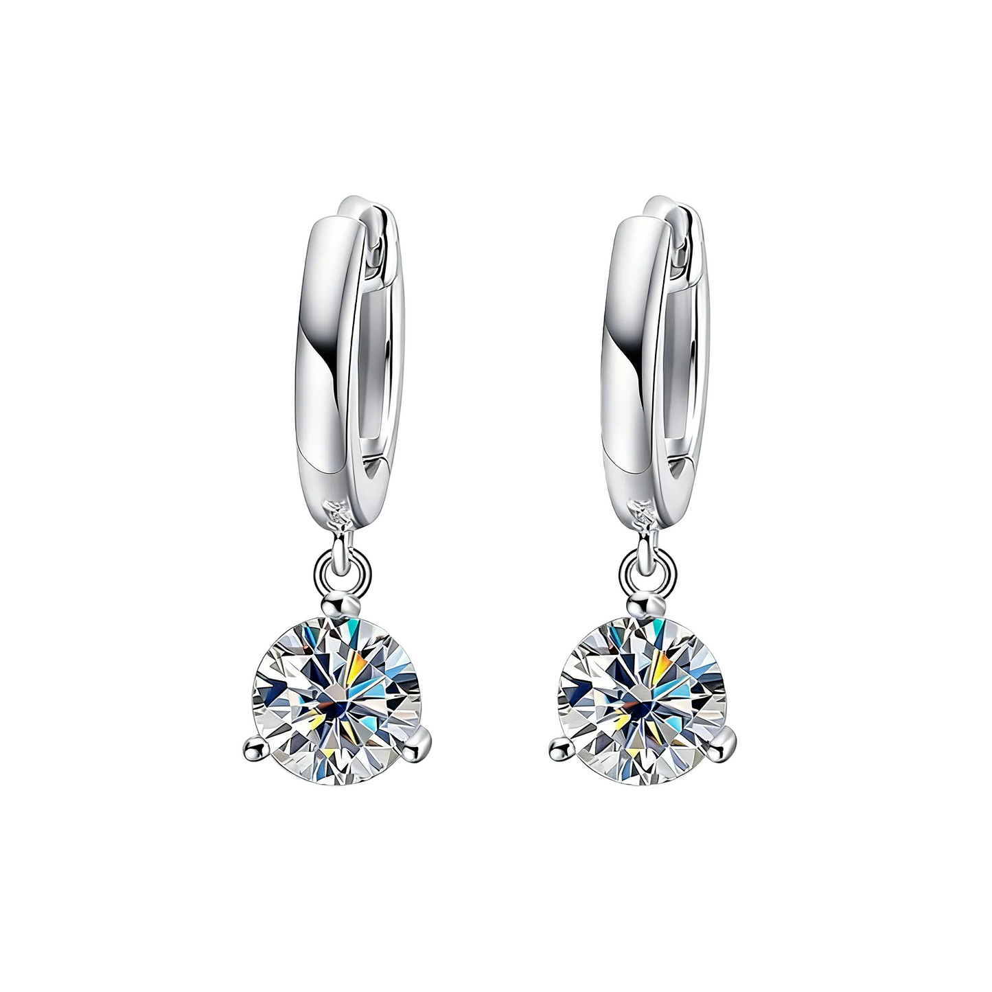 ElaraBond Trilliant Moissanite Dangle Hoop Earrings