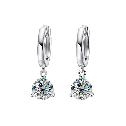 ElaraBond Trilliant Moissanite Dangle Hoop Earrings