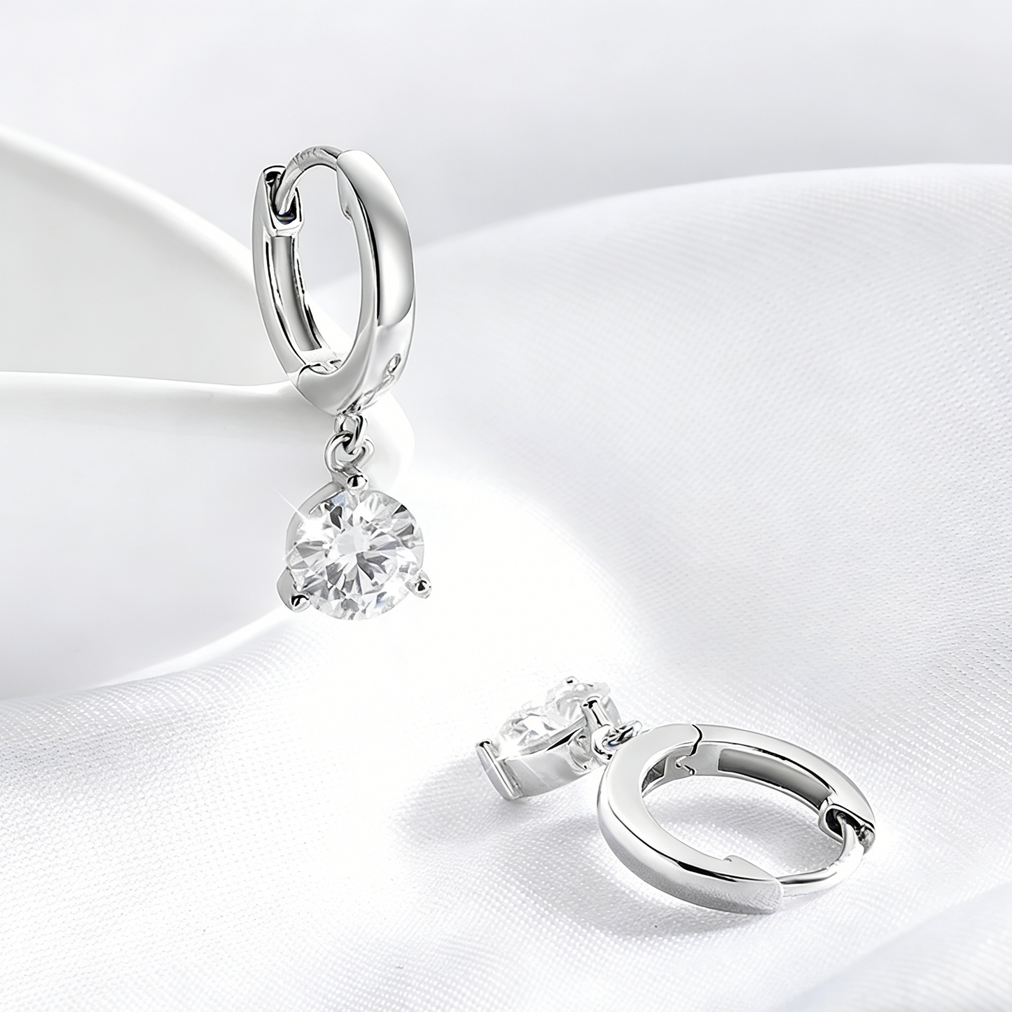 ElaraBond Trilliant Moissanite Dangle Hoop Earrings