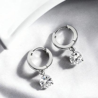 ElaraBond Trilliant Moissanite Dangle Hoop Earrings