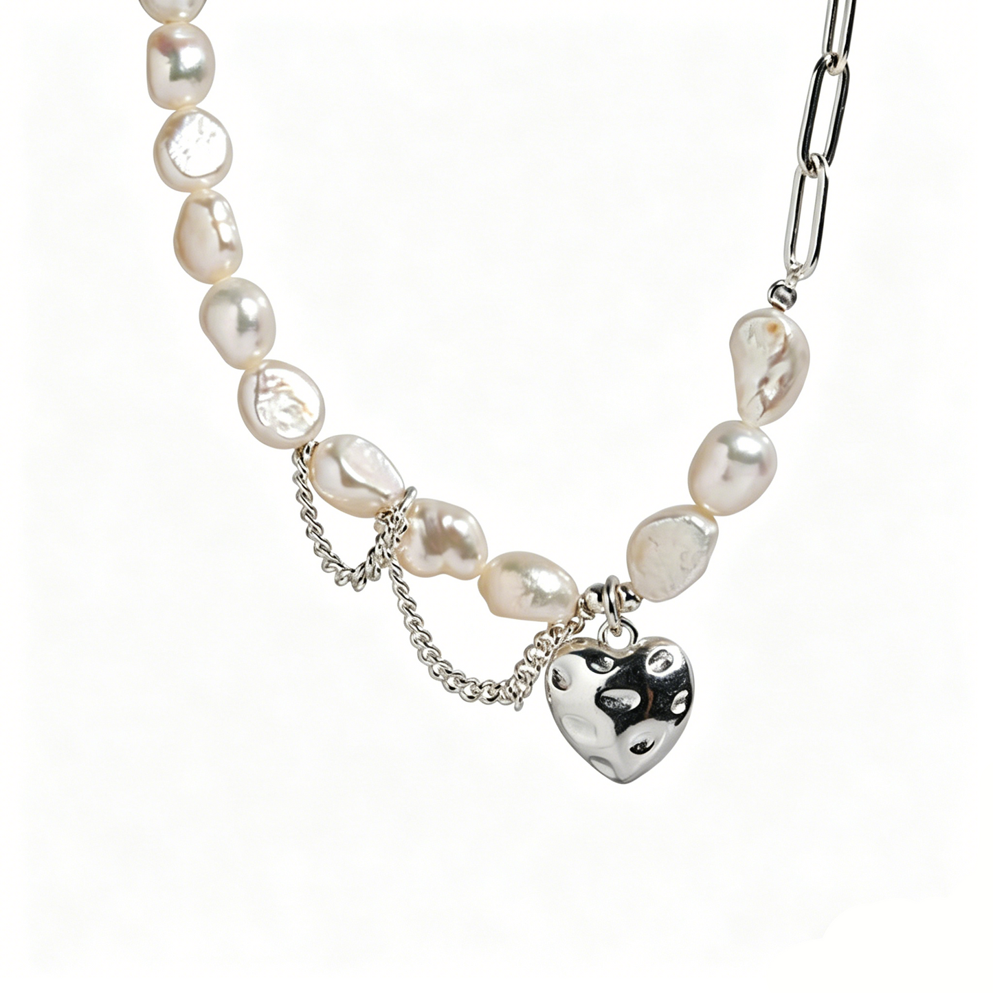ElaraBond  Amoré Pearl Heart Pendant Necklace