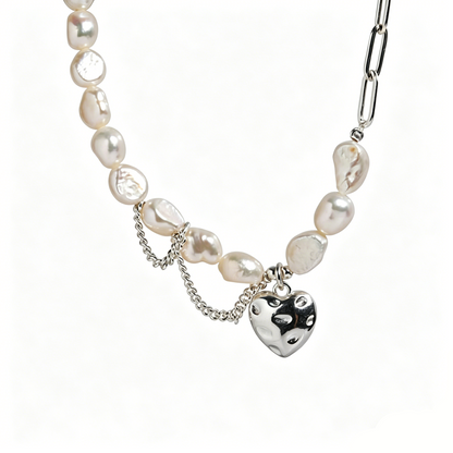 ElaraBond  Amoré Pearl Heart Pendant Necklace