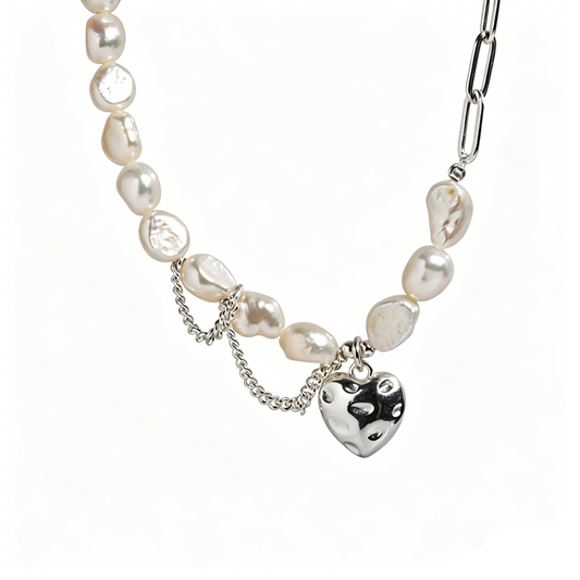 ElaraBond  Amoré Pearl Heart Pendant Necklace
