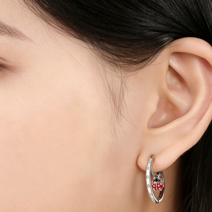 ElaraBond Jardin Ladybug & Daisy Silver Hoops