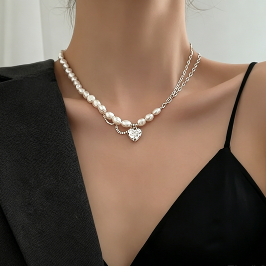 ElaraBond  Amoré Pearl Heart Pendant Necklace