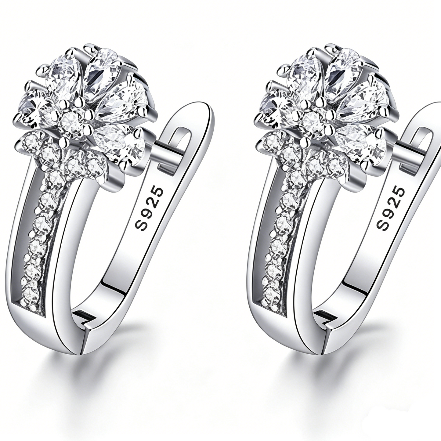 ElaraBond Bloom Crystal Flower Hoop Earrings