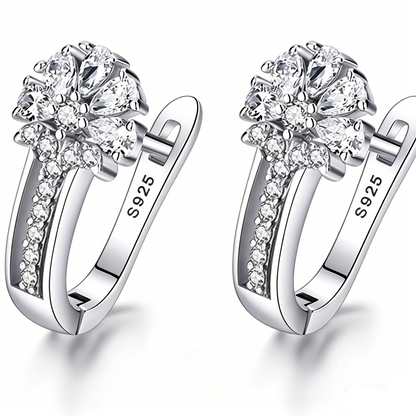 ElaraBond Bloom Crystal Flower Hoop Earrings