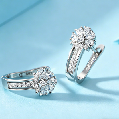 ElaraBond Bloom Crystal Flower Hoop Earrings