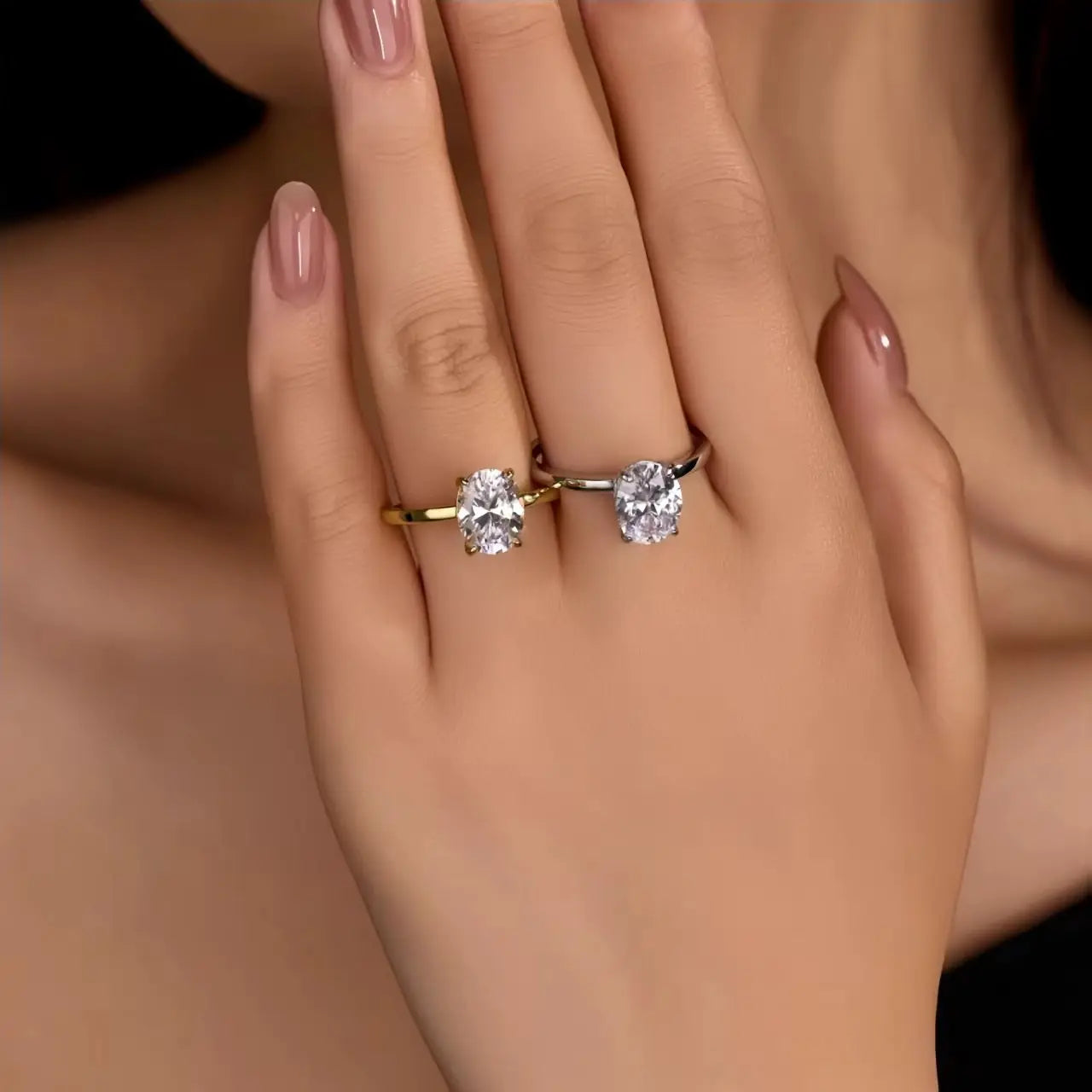 ElaraBond Oval Brilliance Solitaire Statement Ring
