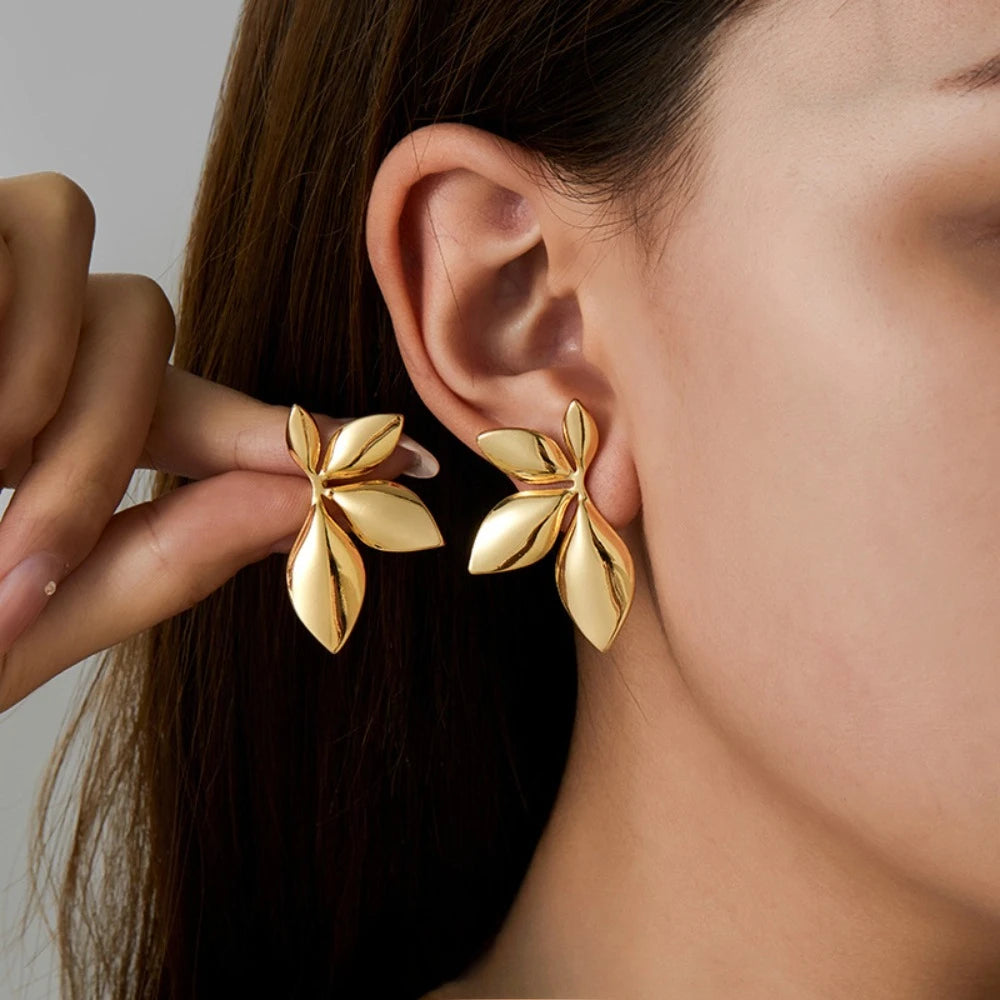 ElaraBond Floréal Gold Petal Stud Earrings