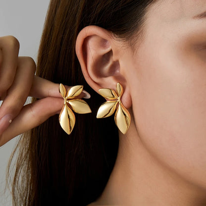 ElaraBond Floréal Gold Petal Stud Earrings