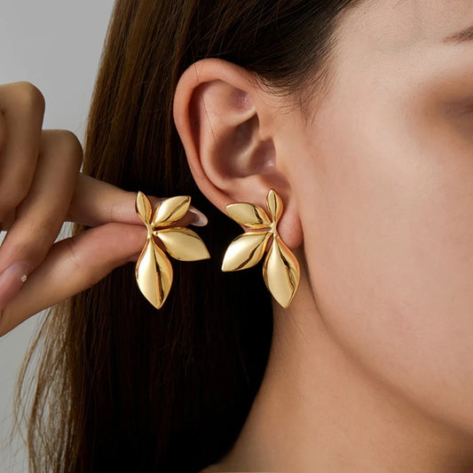 ElaraBond Floréal Gold Petal Stud Earrings