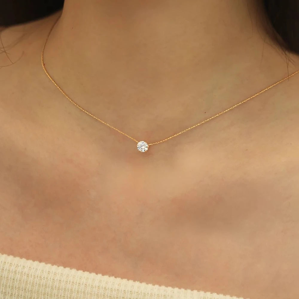ElaraBond Dainty CZ Solitaire Necklace