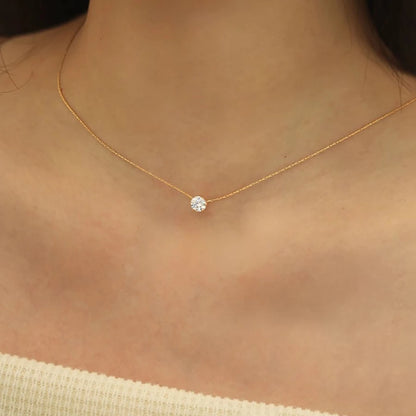 ElaraBond Dainty CZ Solitaire Necklace