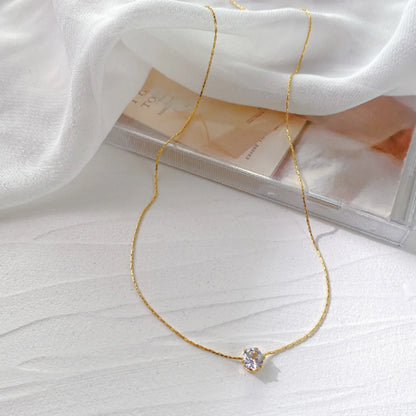 ElaraBond Dainty CZ Solitaire Necklace