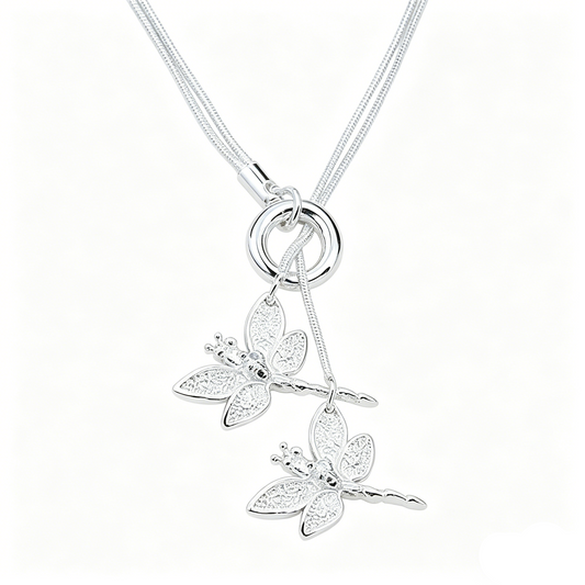 ElaraBond Libellule Twin Dragonfly Pendant Necklace