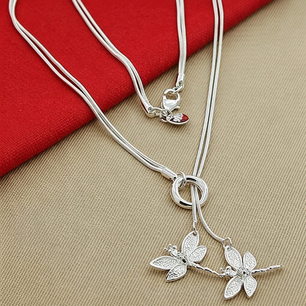ElaraBond Libellule Twin Dragonfly Pendant Necklace