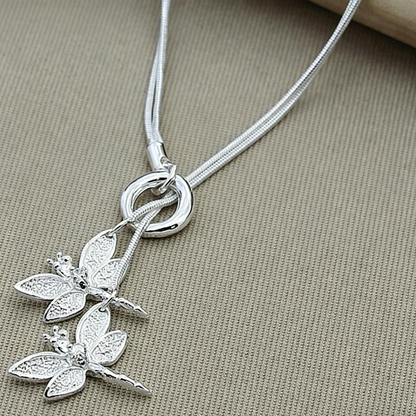 ElaraBond Libellule Twin Dragonfly Pendant Necklace