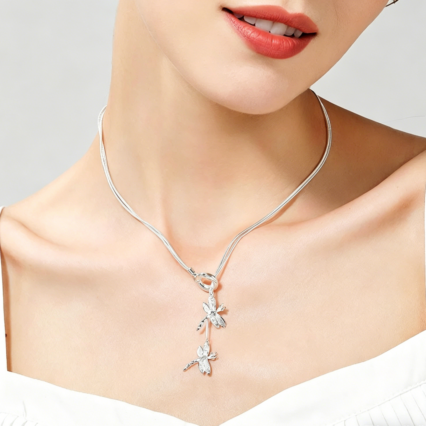 ElaraBond Libellule Twin Dragonfly Pendant Necklace